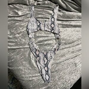 Matte Collection White Snakeskin One Piece